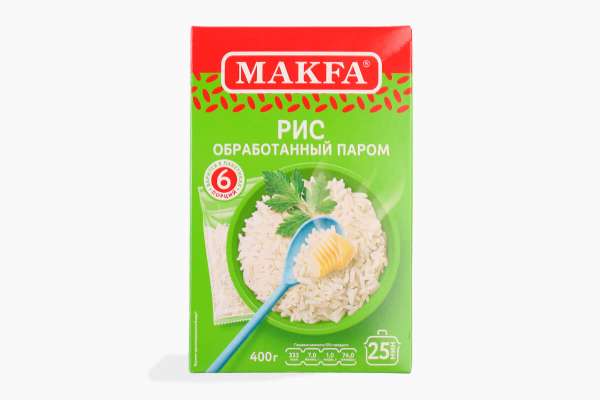 Рис шлифованный длиннозерный обработанный паром в варочных пакетиках Makfa, 400 г