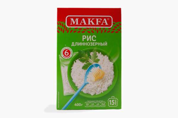 Рис шлифованный длиннозерный в варочных пакетиках Makfa, 400 г