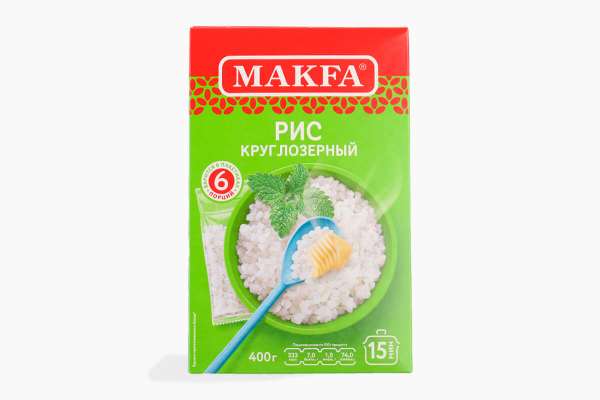 Рис шлифованный круглозерный в варочных пакетиках Makfa, 400 г