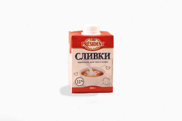 Сливки 11% President, 500 г