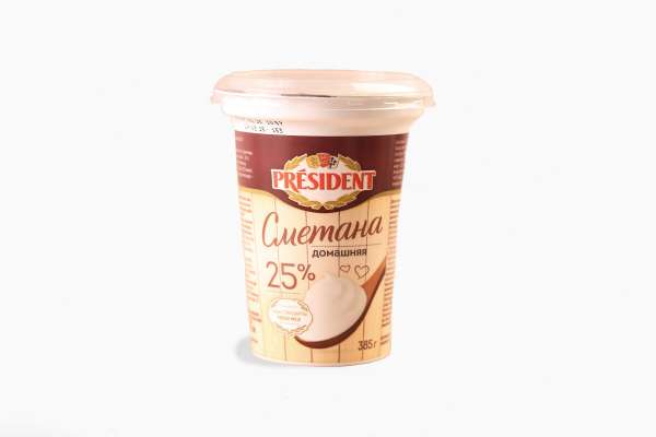 Сметана домашняя President 25%, 385 г