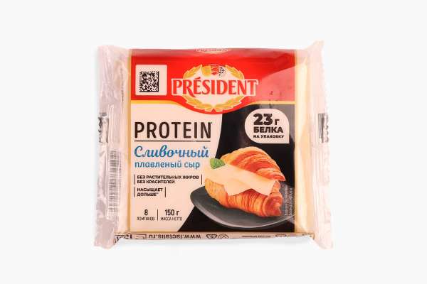 Сыр плавленый сливочный ломтевой Protein President 41%, 150 г