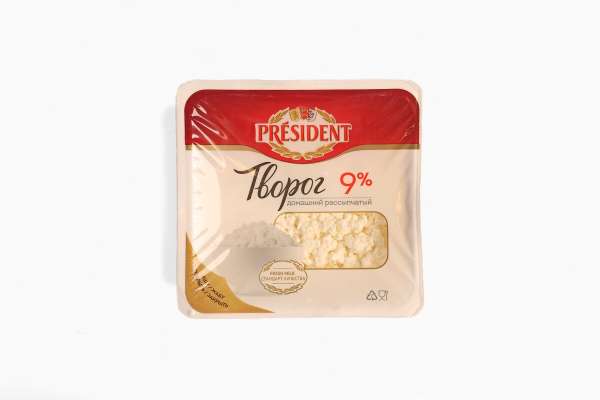Творог President домашний рассыпчатый 9%, 200 г