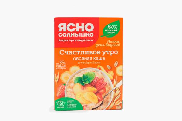 Каша овсяная с молоком, с персиком, клубникой, бананом «Ясно Солнышко», 240 г
