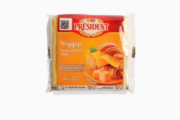 Сыр плавленый чеддер ломтевой President, 150 г