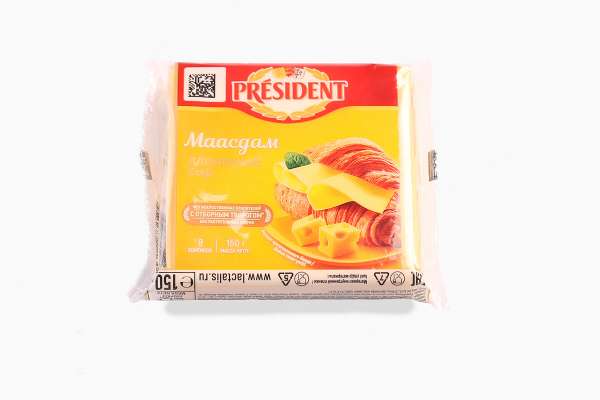 Сыр плавленый маасдам ломтевой President, 150 г