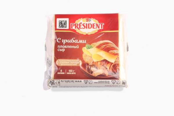 Сыр плавленый с грибами ломтевой President, 150 г