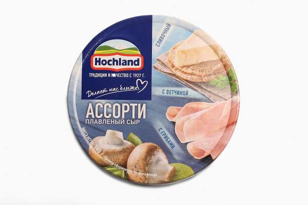 Сыр плавленый синее ассорти с ветчиной и грибами Hochland, 140 г